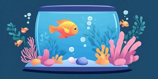 可爱金鱼在梦幻水族箱中游弋