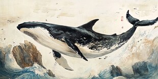 飞跃海浪的壮美鲸鱼
