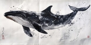水墨鲸鱼图 灵动飘逸
