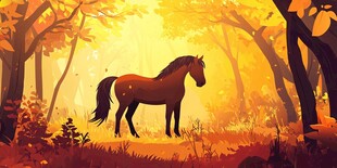 秋日林间的孤独骏马