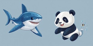 鲨鱼与熊猫的趣味同框