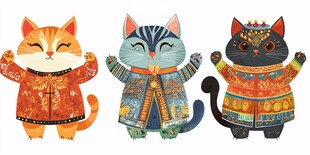 三只古风猫咪欢乐亮相