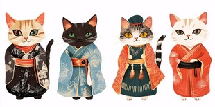 穿着古装的可爱猫咪们