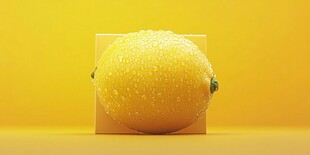 黄色柠檬水珠点缀画面