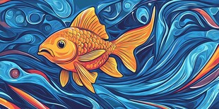畅游蓝波的金色小金鱼
