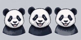 三只憨态可掬的熊猫头像