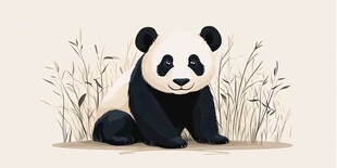 坐于草丛的可爱大熊猫