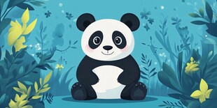 可爱熊猫置身繁茂绿植中