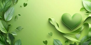 清新绿心与叶装饰背景