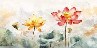 水墨风双色荷花清雅图