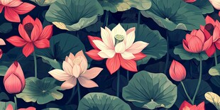 夏日荷花莲叶唯美图案