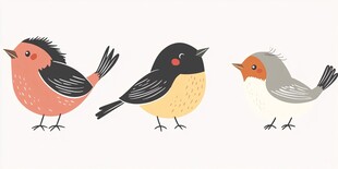 三只可爱小鸟插画