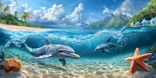 海底海豚与美丽海洋景观