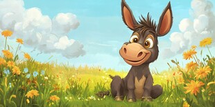 田野中可爱的卡通小毛驴