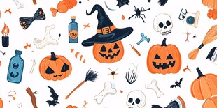 万圣节元素无缝图案背景