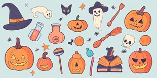 万圣节主题可爱插画元素