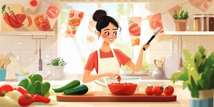 厨房中快乐烹饪的女士