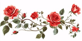 手绘红玫瑰花卉装饰图案