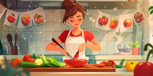 厨房中的快乐烹饪时光