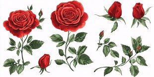 手绘红玫瑰花卉素材集合
