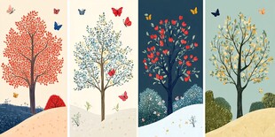 四季之树 自然美景插画