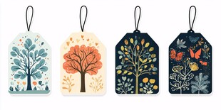 手绘植物主题精美吊牌设计