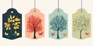 秋季树木主题装饰标签