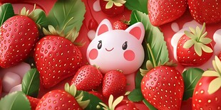 萌兔置身草莓缤纷世界