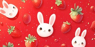 兔子与草莓的梦幻红色图景