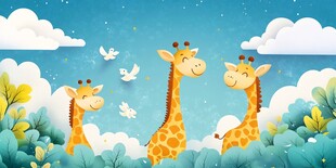 三只长颈鹿的梦幻森林之旅