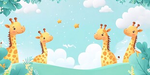 长颈鹿在梦幻森林中漫步