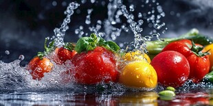 水花中的多彩新鲜蔬菜