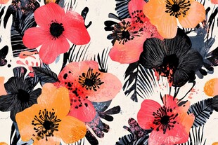 多彩花卉水彩图案设计