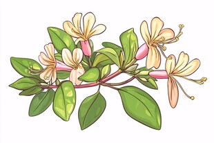 手绘金银花插画植物图