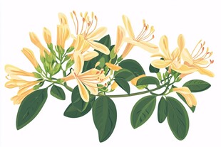 金黄金银花枝插画