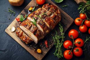 烤猪排搭配新鲜蔬果香料