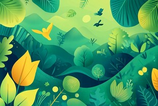 绿色梦幻山林插画