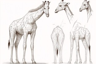 长颈鹿多角度素描造型