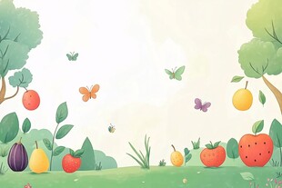 田园水果与蝶的清新场景