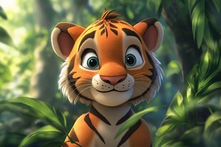 可爱小老虎置身茂密丛林