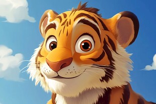 可爱卡通老虎仰望蓝天