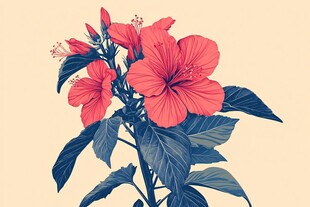 艳丽朱槿花插画