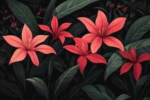 艳丽红花朵与深绿叶片