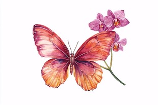 蝴蝶伴兰花的水彩画