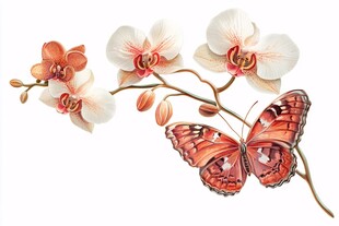 蝴蝶伴兰花插画