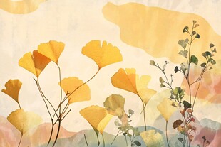 秋日银杏水彩花卉图景