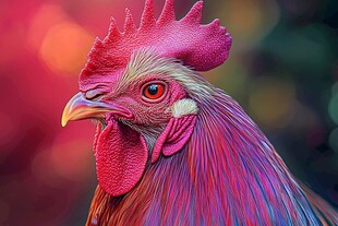 五彩斑斓公鸡特写