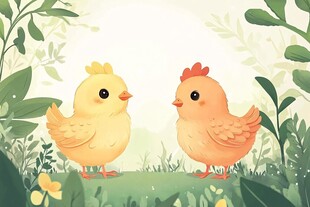 田园中的可爱小鸡