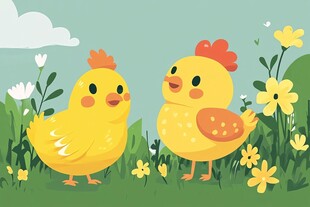 田野中的可爱小黄鸡