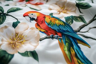 彩色鹦鹉栖于繁花枝头